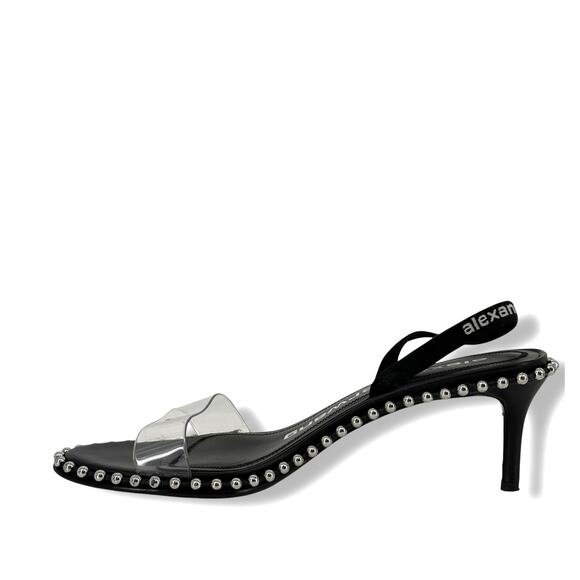 Alexander Wang Nova Kitten Low Heel Sandals Mens Sz 37.5 6.5 7 Black Studded - Picture 3 of 13